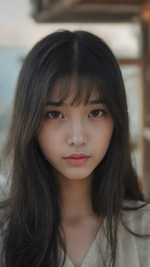 A (((beautiful Asian girl))) who exudes an air of youthful confidence, with (((long, straight silky black hair))), that falls in soft, gentle waves framing her face, complemented by delicate, (((freckles))). Her features are (((perfectly symmetrical))), with (((bright, piercing red eyes))), that gives off an ethereal glow. Looking directly into the camera, she emits an unmistakable air of elegance and grace. (((Full body view))) The overall atmosphere of the photograph is one of (extreme detail and clarity) that reflects a (hyper realistic and hyper detailed rendering) of this stunningly beautiful scene, showcasing this breathtaking girl in a truly unforgettable moment.