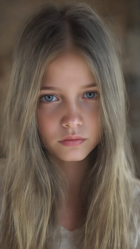 A (((beautiful cute young girl))), age 18, with (((extremely long, straight hair))), that gracefully (((falls down))) in soft (((waves))), blending into a backdrop of a (round, squarish face) with (eyes that convey a sense of innocence and wonder), as if lost in a moment of serene (breathtaking beauty). The scene evokes a feeling of warmth and magic
