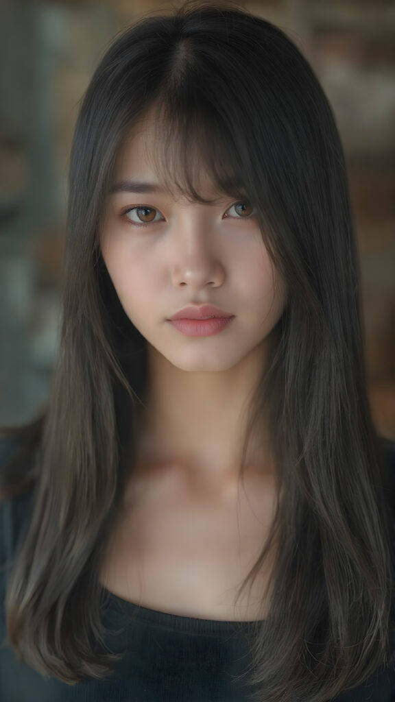 A (((beautiful Asian girl))) who exudes an air of youthful confidence, with (((long, straight silky black hair))), that falls in soft, gentle waves framing her face, complemented by delicate, (((freckles))). Her features are (((perfectly symmetrical))), with (((bright, piercing red eyes))), that gives off an ethereal glow. Looking directly into the camera, she emits an unmistakable air of elegance and grace. (((Full body view))) The overall atmosphere of the photograph is one of (extreme detail and clarity) that reflects a (hyper realistic and hyper detailed rendering) of this stunningly beautiful scene, showcasing this breathtaking girl in a truly unforgettable moment.
