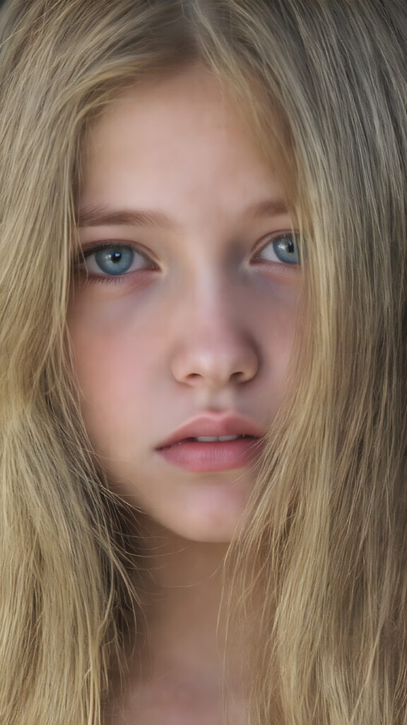 A (((beautiful cute young girl))), age 18, with (((extremely long, straight hair))), that gracefully (((falls down))) in soft (((waves))), blending into a backdrop of a (round, squarish face) with (eyes that convey a sense of innocence and wonder), as if lost in a moment of serene (breathtaking beauty). The scene evokes a feeling of warmth and magic