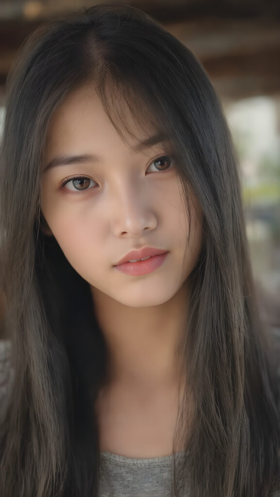 A (((beautiful Asian girl))) who exudes an air of youthful confidence, with (((long, straight silky black hair))), that falls in soft, gentle waves framing her face, complemented by delicate, (((freckles))). Her features are (((perfectly symmetrical))), with (((bright, piercing red eyes))), that gives off an ethereal glow. Looking directly into the camera, she emits an unmistakable air of elegance and grace. (((Full body view))) The overall atmosphere of the photograph is one of (extreme detail and clarity) that reflects a (hyper realistic and hyper detailed rendering) of this stunningly beautiful scene, showcasing this breathtaking girl in a truly unforgettable moment.