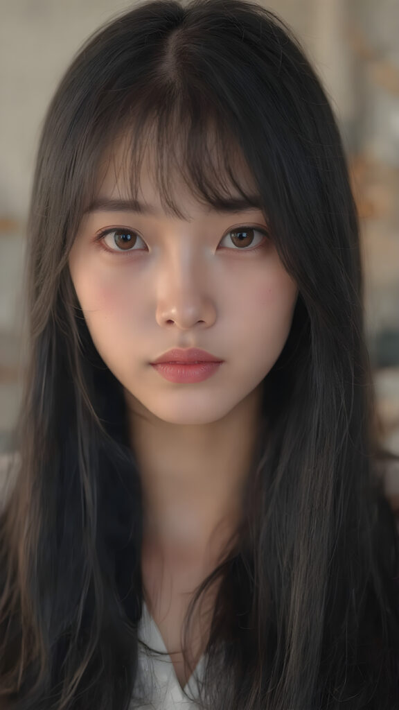 A (((beautiful Asian girl))) who exudes an air of youthful confidence, with (((long, straight silky black hair))), that falls in soft, gentle waves framing her face, complemented by delicate, (((freckles))). Her features are (((perfectly symmetrical))), with (((bright, piercing red eyes))), that gives off an ethereal glow. Looking directly into the camera, she emits an unmistakable air of elegance and grace. (((Full body view))) The overall atmosphere of the photograph is one of (extreme detail and clarity) that reflects a (hyper realistic and hyper detailed rendering) of this stunningly beautiful scene, showcasing this breathtaking girl in a truly unforgettable moment.