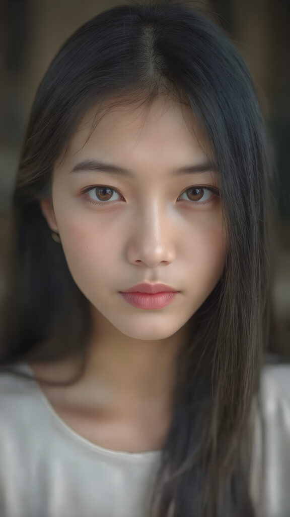 A (((beautiful Asian girl))) who exudes an air of youthful confidence, with (((long, straight silky black hair))), that falls in soft, gentle waves framing her face, complemented by delicate, (((freckles))). Her features are (((perfectly symmetrical))), with (((bright, piercing red eyes))), that gives off an ethereal glow. Looking directly into the camera, she emits an unmistakable air of elegance and grace. (((Full body view))) The overall atmosphere of the photograph is one of (extreme detail and clarity) that reflects a (hyper realistic and hyper detailed rendering) of this stunningly beautiful scene, showcasing this breathtaking girl in a truly unforgettable moment.