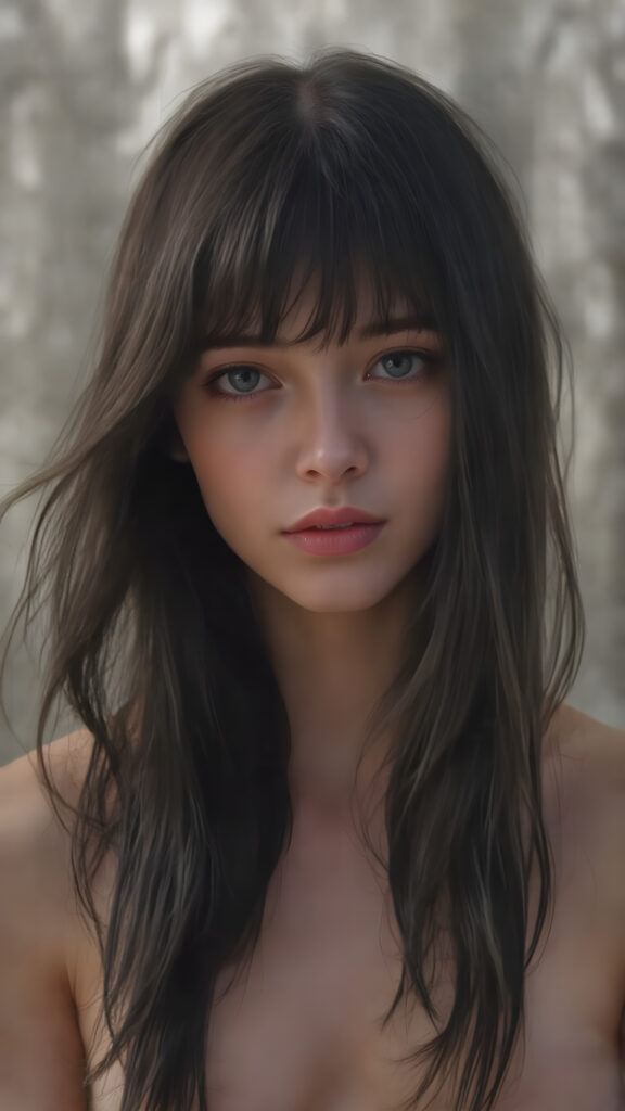 A beautifully drawn (((full body silhouette shot))) of a (((teen girl))) with a slightly (((skinny but athletic build))), featuring (((extra long, flowing obsidian-black hair that extends past her shoulders))) and (((pale skin))), evoking a sense of (((warmth and invitingness))), complemented by (((natural makeup))), (((loose bangs))), and (((a serene expression))) that gives off a feeling of (((being in a misty forest))) where (((the light of the sun shines on her face))), highlighting her delicate features and giving her a whimsically captivating look