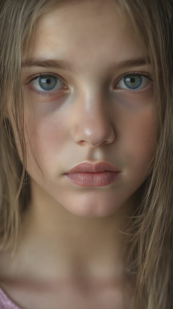 A (((detailed portrait))) of a (((beautiful young girl))) with a ((vividly colorful and hyper-detailed expressive, glossy lips, and expressive big happy eyes, yet delicate facial features. Her long, straight hair framing her face as she gazes confidently forward. Her skin is exuding (hyper-realistic, detailed texture), adorned with a (short, intricate colorful floral pattern) that draws attention to her slender figure.