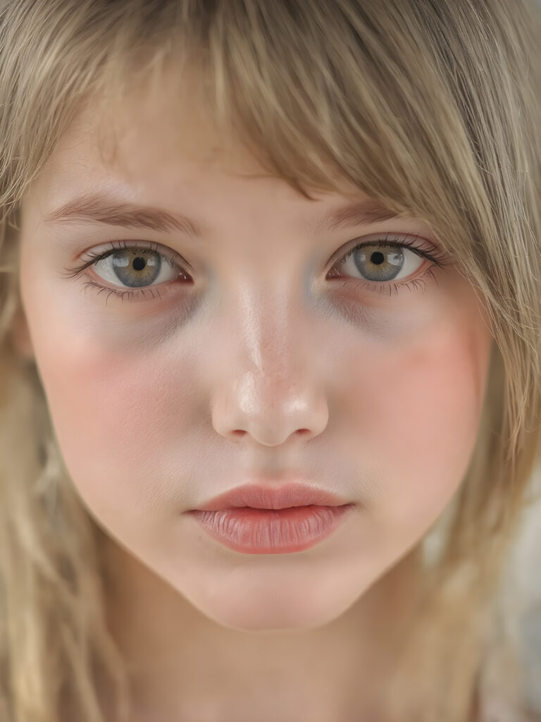 A (((detailed portrait))) of a (((beautiful young girl, a wonderful, soft, flawless face))) with a ((vividly colorful and hyper-detailed expressive, glossy lips, and expressive big happy eyes, yet delicate facial features. Her long, straight hair framing her face as she gazes confidently forward. Her skin is exuding (hyper-realistic, detailed texture), adorned with a (short, intricate colorful floral pattern) that draws attention to her slender figure.
