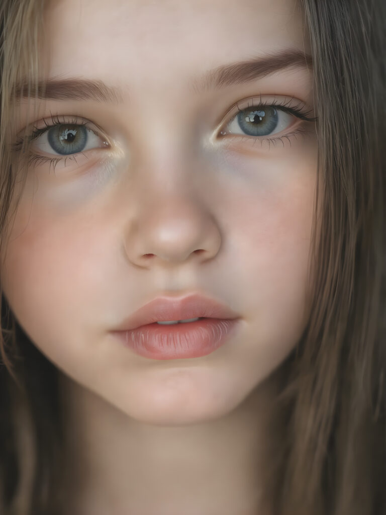 A (((detailed portrait))) of a (((beautiful young girl, a wonderful, soft, flawless face))) with a ((vividly colorful and hyper-detailed expressive, glossy lips, and expressive big happy eyes, yet delicate facial features. Her long, straight hair framing her face as she gazes confidently forward. Her skin is exuding (hyper-realistic, detailed texture), adorned with a (short, intricate colorful floral pattern) that draws attention to her slender figure.