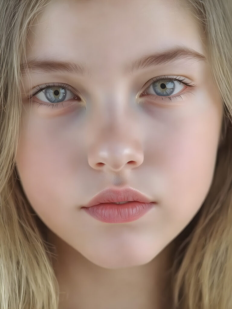 A (((detailed portrait))) of a (((beautiful young girl, a wonderful, soft, flawless face))) with a ((vividly colorful and hyper-detailed expressive, glossy lips, and expressive big happy eyes, yet delicate facial features. Her long, straight hair framing her face as she gazes confidently forward. Her skin is exuding (hyper-realistic, detailed texture), adorned with a (short, intricate colorful floral pattern) that draws attention to her slender figure.