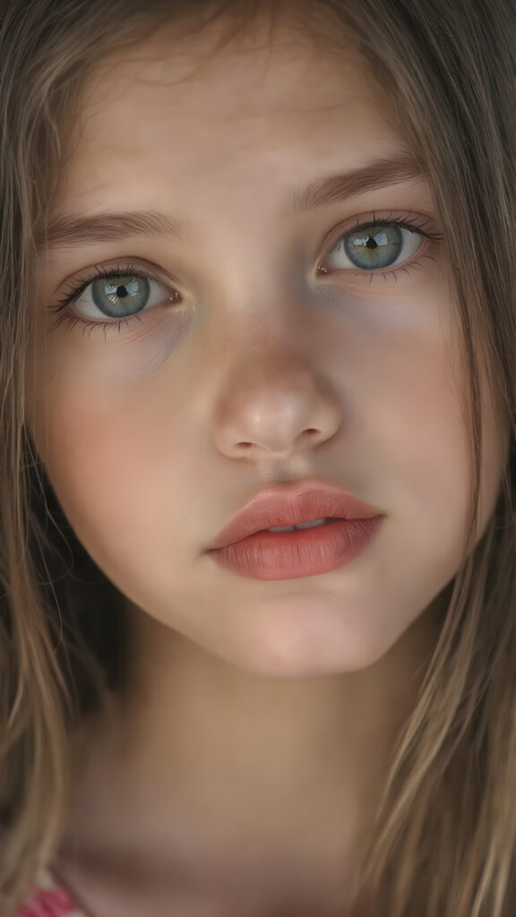 A (((detailed portrait))) of a (((beautiful young girl))) with a ((vividly colorful and hyper-detailed expressive, glossy lips, and expressive big happy eyes, yet delicate facial features. Her long, straight hair framing her face as she gazes confidently forward. Her skin is exuding (hyper-realistic, detailed texture), adorned with a (short, intricate colorful floral pattern) that draws attention to her slender figure.