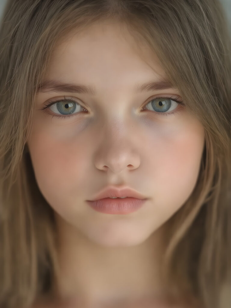 A (((detailed portrait))) of a (((beautiful young girl, a wonderful, soft, flawless face))) with a ((vividly colorful and hyper-detailed expressive, glossy lips, and expressive big happy eyes, yet delicate facial features. Her long, straight hair framing her face as she gazes confidently forward. Her skin is exuding (hyper-realistic, detailed texture), adorned with a (short, intricate colorful floral pattern) that draws attention to her slender figure.