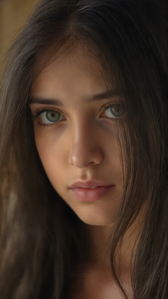 A (((full body))) (((super realistic perfect Arab girl))), of tender years, with a (((soft, round, and slightly upturned nose))), (((black, silky, straight, and slightly long hair))), that falls down in a wave around her face, framing a (((full, round, and slightly upturned eye that reflects its surroundings beautifully))), a (((beautifully proportioned figure))), that exudes a (((super realistic, high-resolution, and ultra high detail))), reminiscent of a (((cinematic light scenario))), with a (((warm, inviting glow))) as a backdrop