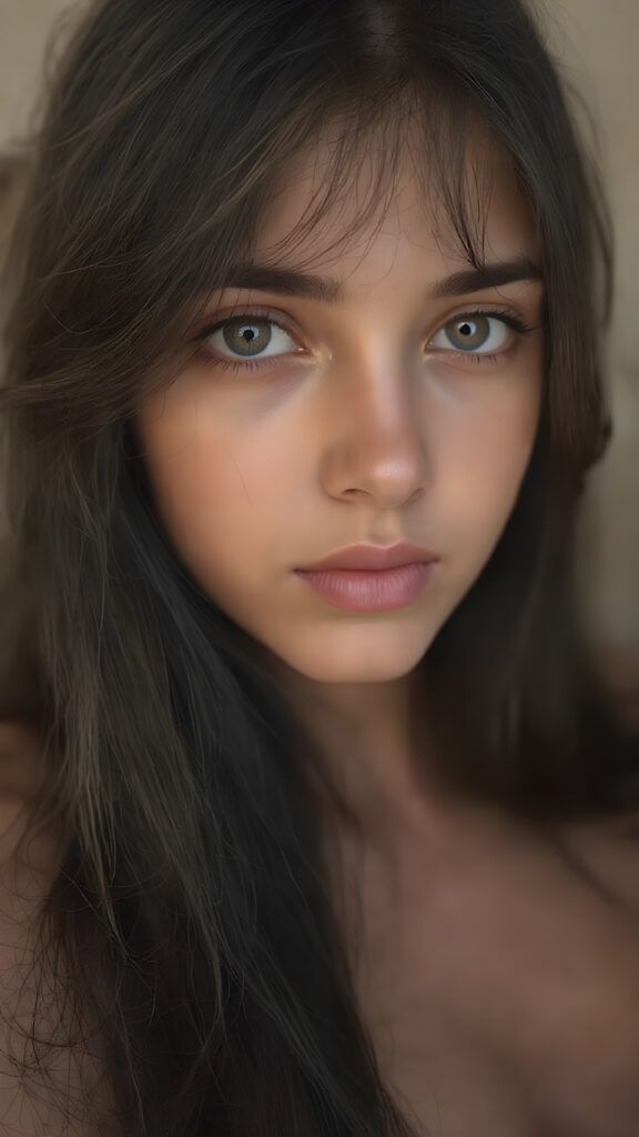 A (((full body))) (((super realistic perfect Arab girl))), of tender years, with a (((soft, round, and slightly upturned nose))), (((black, silky, straight, and slightly long hair))), that falls down in a wave around her face, framing a (((full, round, and slightly upturned eye that reflects its surroundings beautifully))), a (((beautifully proportioned figure))), that exudes a (((super realistic, high-resolution, and ultra high detail))), reminiscent of a (((cinematic light scenario))), with a (((warm, inviting glow))) as a backdrop