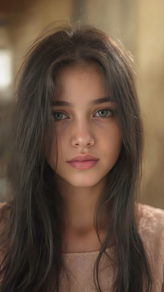 A (((full body))) (((super realistic perfect Arab girl))), of tender years, with a (((soft, round, and slightly upturned nose))), (((black, silky, straight, and slightly long hair))), that falls down in a wave around her face, framing a (((full, round, and slightly upturned eye that reflects its surroundings beautifully))), a (((beautifully proportioned figure))), that exudes a (((super realistic, high-resolution, and ultra high detail))), reminiscent of a (((cinematic light scenario))), with a (((warm, inviting glow))) as a backdrop