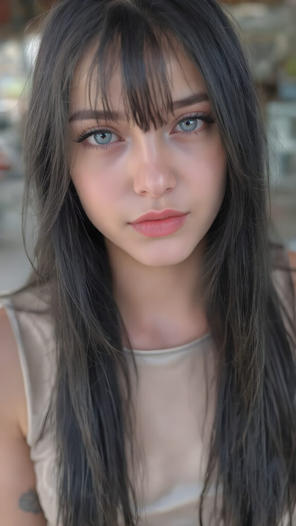 A (((highly detailed))) (((professional photograph))), capturing a cute, beautiful, realistic, with intricate details, (((teen girl))) with (very long, straight jet black hair) (black eye Shadows) and (melancholic sad eyes) that convey a sense of (being let down) by not getting the guy she wanted (who seems to be out of her league, with a (super cute face) that exudes (perfect beauty), featuring (large, glowing red lips) for a (full, realistic mouth) and (vividly blue eyes). She's (dressed in a sleek, shiny silver (Mini) dress) with (glitch effects) that give off a (hyper realistic, ultra high definition) feeling. Her makeup is (gothic fantasy) inspired, with (black eyeshadows) and (black eyelids) that frame her face beautifully. Every detail is (hyper realistic) and (highly detailed), from the (guy's perspective) looking into the camera with a (super wide angle) shot, full body, with the (girl) slightly smiling and (blushing) in a (friendly, warm outdoor setting)