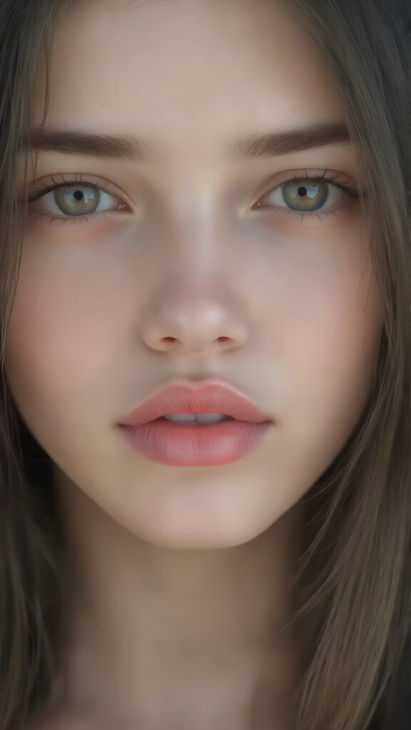 A (((highly detailed))) and ((realistically beautiful)) teen girl with a ((flawless face)), full plump (((kissable lips))), symmetrical nose, (((bright white skin))), straight ((black hair)) with (long, wavy hair) that gently flows down to her shoulders, and (((full, defined red lips))), that are (extremely detailed) and (hyper-realistic) with intricate details and patterns that mimic the natural texture of a (human face), representing a (super realistic beauty) that exudes confidence and allure