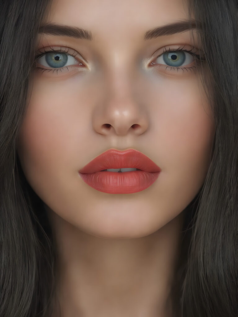 a young girl with long soft hair, sweet face, she smells good