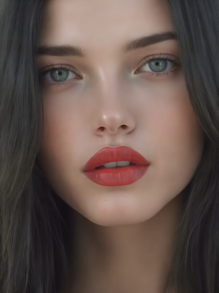 a young girl with long soft hair, sweet face, she smells good