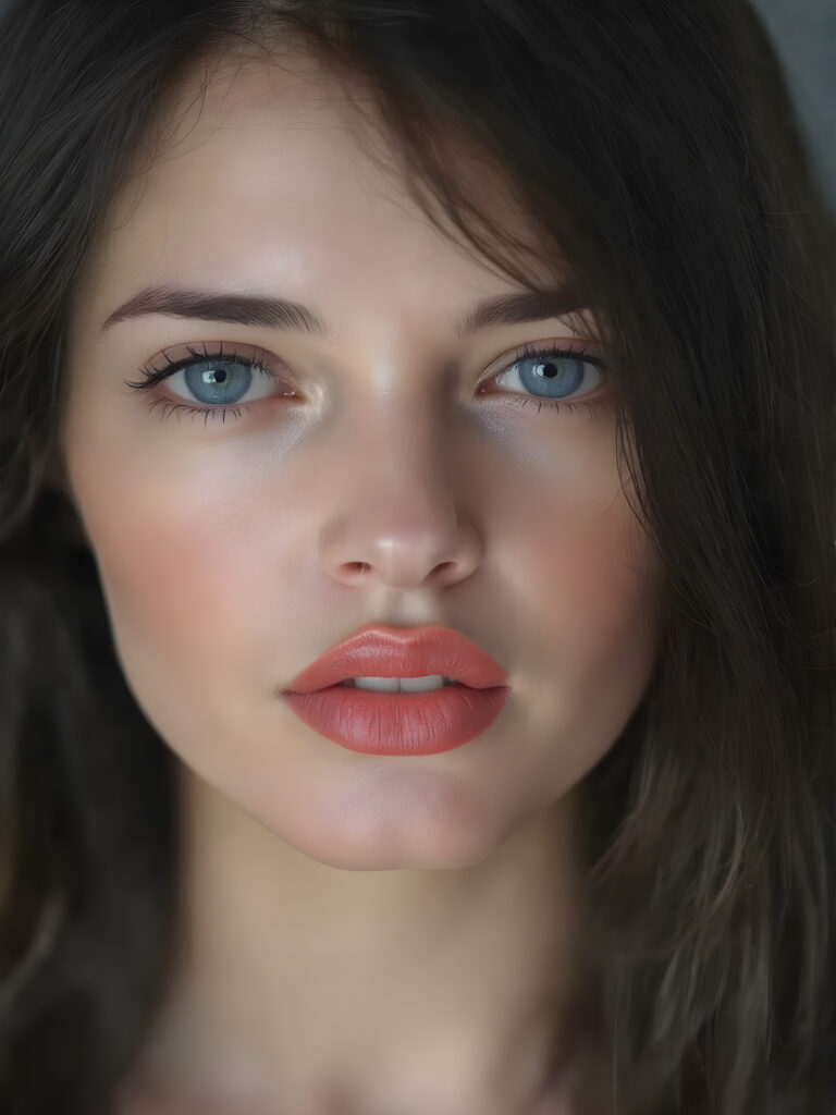 a young girl with long soft hair, sweet face, she smells good