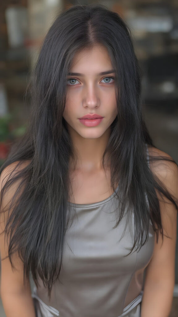 A (((highly detailed))) (((professional photograph))), capturing a cute, beautiful, realistic, with intricate details, (((teen girl))) with (very long, straight jet black hair) (black eye Shadows) and (melancholic sad eyes) that convey a sense of (being let down) by not getting the guy she wanted (who seems to be out of her league, with a (super cute face) that exudes (perfect beauty), featuring (large, glowing red lips) for a (full, realistic mouth) and (vividly blue eyes). She's (dressed in a sleek, shiny silver (Mini) dress) with (glitch effects) that give off a (hyper realistic, ultra high definition) feeling. Her makeup is (gothic fantasy) inspired, with (black eyeshadows) and (black eyelids) that frame her face beautifully. Every detail is (hyper realistic) and (highly detailed), from the (guy's perspective) looking into the camera with a (super wide angle) shot, full body, with the (girl) slightly smiling and (blushing) in a (friendly, warm outdoor setting)