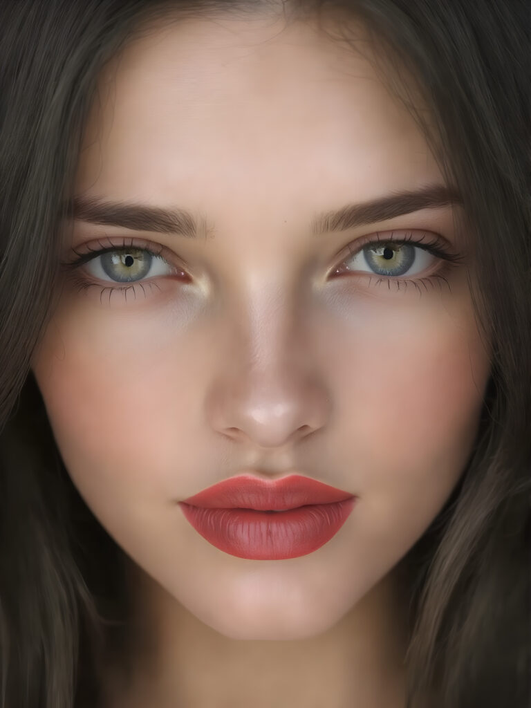 a young girl with long soft hair, sweet face, she smells good