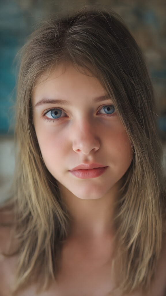 A (hyper-realistic, highly-detailed, vivid (((full upper body photo))), with ((warm highlights)), (((dramatic cool-toned diffuse back-lighting))), ((crisp details)), captured at ((the peak of the season)) for a (beautiful young girl) with ((long, soft, dark brown hair)), ((dark eyes)), ((natural light makeup)), and ((detailed, matching, perfect teeth)), in a ((natural pose)), ((looking up at the camera)), exuding ((full body allure))