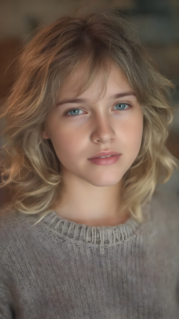 A (hyper-realistic, highly-detailed, vivid (((full body ((profile)) photo))), with ((warm glowing highlights)), ((softly backlit)), of a cute, innocent, ((skinny but toned)), ((teen girl)) with a ((perfect round, plump lips)), and ((semi-long, wavy, dirty blonde, casually styled hair)), wearing a ((white wool sweater)), paired with ((flared, loose pants)), in a ((natural, cheerful, happy expressions)), and ((looking directly into the camera))