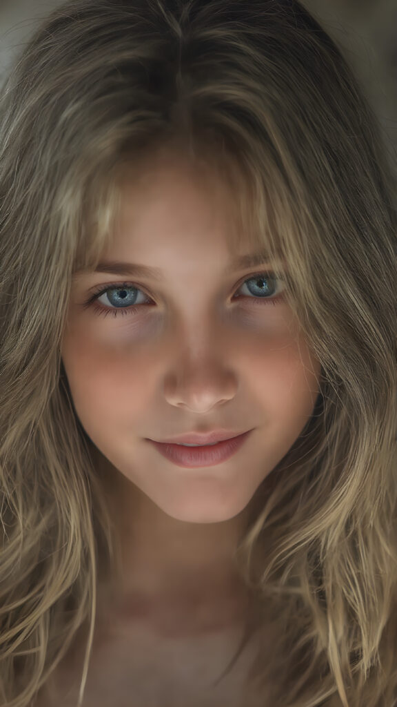 A (hyper-realistic, highly-detailed, vivid (((full upper body photo))), with ((warm highlights)), (((dramatic cool-toned diffuse back-lighting))), ((crisp details)), captured at ((the peak of the season)) for a (beautiful young teen girl) with ((long, soft, hazelnut wavy hair)), ((dark eyes)), ((natural light makeup)), and ((detailed, matching, perfect teeth)), in a ((natural pose)), ((looking up at the camera)), exuding ((full body allure))