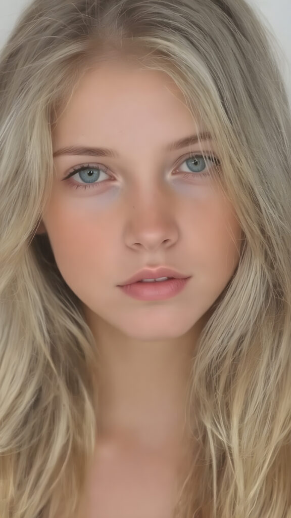 A (((pretty 18-year-old girl))), with (((light-colored skin))), (((adorable eyes))), and long, flowing (((blonde hair))) featuring ((blondish highlights)) that give off a glowing, natural warmth. She's exuding an air of youthful confidence and vitality