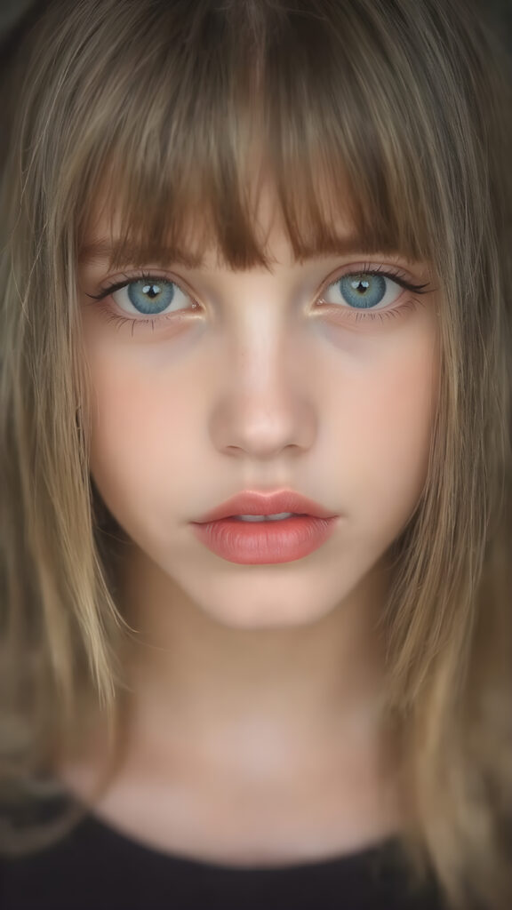 A (((professional photograph))) featuring a beautiful young teen girl with ((brown straight soft hair)), wearing a (((cotton tank top))), posing full body. Her lips are a vibrant (((red color))), and she has large, ((almond-shaped eyelashes)), that really compliment her features. Her skin is (fair), with (pale) cheeks that match her eyes perfectly. She exudes an air of (magnificence) and attention to detail, make her look like a model in teen years. A close up shot, head bust, capturing her perfectly serene yet vivacious essence.