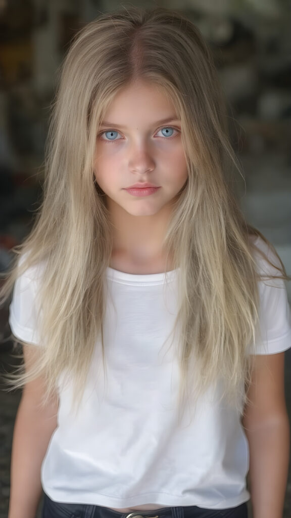 A stunningly gorgeous (((very young teen girl))), with straight, long, flowing blond hair, and piercingly blue eyes, dressed in a sleek, tight white T-shirt and (black,skin tight skinny jeans) that accentuate her perfect figure, poised confidently in a (((full body shot))) that exudes breathtaking beauty and stands out as a true masterpiece in a sea of ordinary surroundings