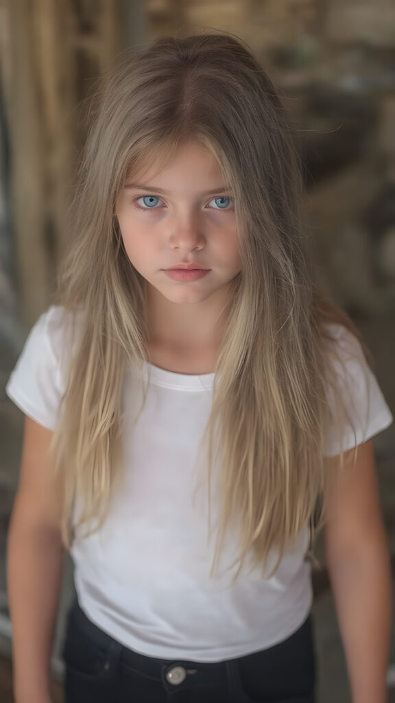 A stunningly gorgeous (((very young teen girl))), with straight, long, flowing blond hair, and piercingly blue eyes, dressed in a sleek, tight white T-shirt and (black,skin tight skinny jeans) that accentuate her perfect figure, poised confidently in a (((full body shot))) that exudes breathtaking beauty and stands out as a true masterpiece in a sea of ordinary surroundings