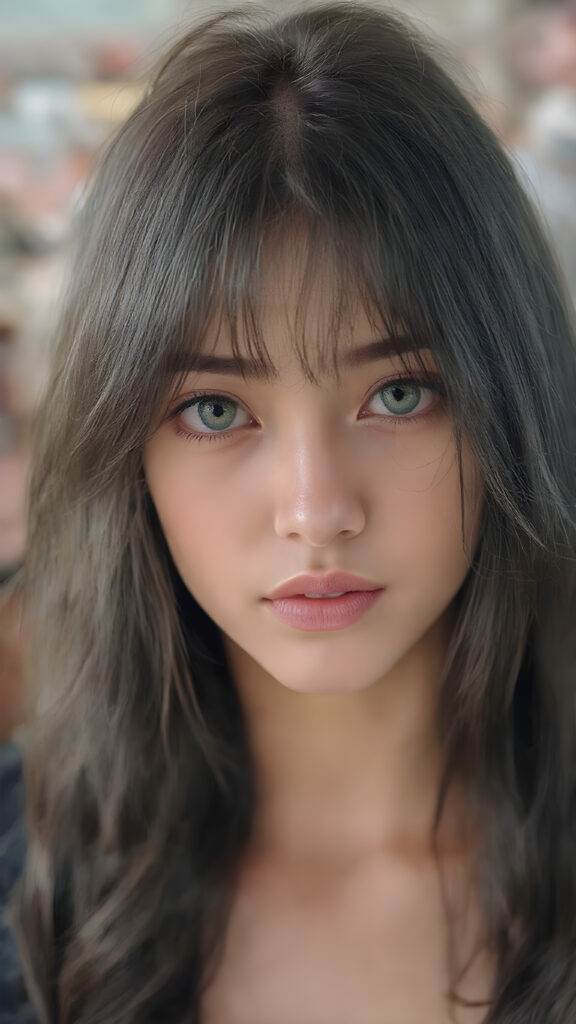 A (((super cute and stunning e-girl))) in 2024, with flowing black hair that gracefully frames her face, dressed in a sleek and form-fitting clothes that accentuates her feminine curves. Her features are exquisite, with (vividly green eyes) that sparkle with an air of sophistication and endearment. Her skin is fair and flawless, with a natural glow that enhances her features. She exudes an air of confidence and poise, as if she is effortlessly beautiful, she stands out not only for her appearance but also for her playful and warm expression, making her even more adorable and captivating.