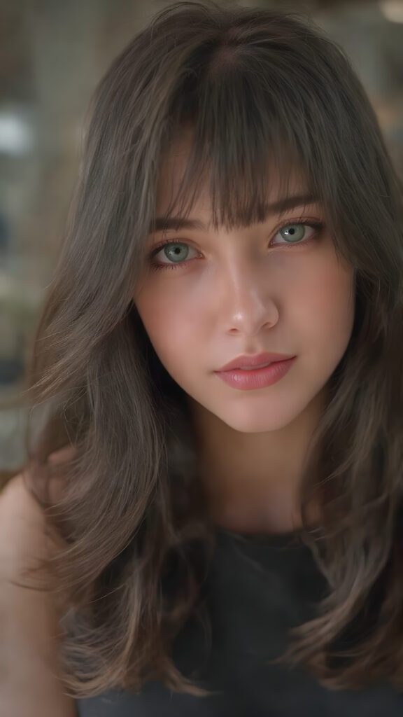 A (((super cute and stunning e-girl))) in 1977, with flowing black hair that gracefully frames her face, dressed in a sleek and form-fitting clothes that accentuates her feminine curves. Her features are exquisite, with (vividly green eyes) that sparkle with an air of sophistication and endearment. Her skin is fair and flawless, with a natural glow that enhances her features. She exudes an air of confidence and poise, as if she is effortlessly beautiful, she stands out not only for her appearance but also for her playful and warm expression, making her even more adorable and captivating.