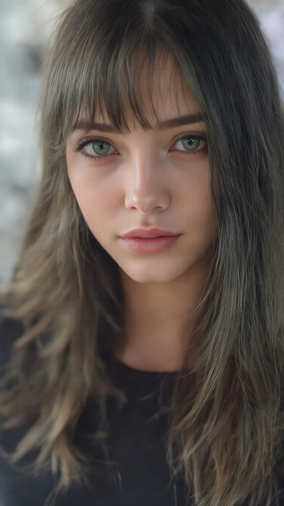 A (((super cute and stunning e-girl))) in 2024, with flowing black hair that gracefully frames her face, dressed in a sleek and form-fitting clothes that accentuates her feminine curves. Her features are exquisite, with (vividly green eyes) that sparkle with an air of sophistication and endearment. Her skin is fair and flawless, with a natural glow that enhances her features. She exudes an air of confidence and poise, as if she is effortlessly beautiful, she stands out not only for her appearance but also for her playful and warm expression, making her even more adorable and captivating.