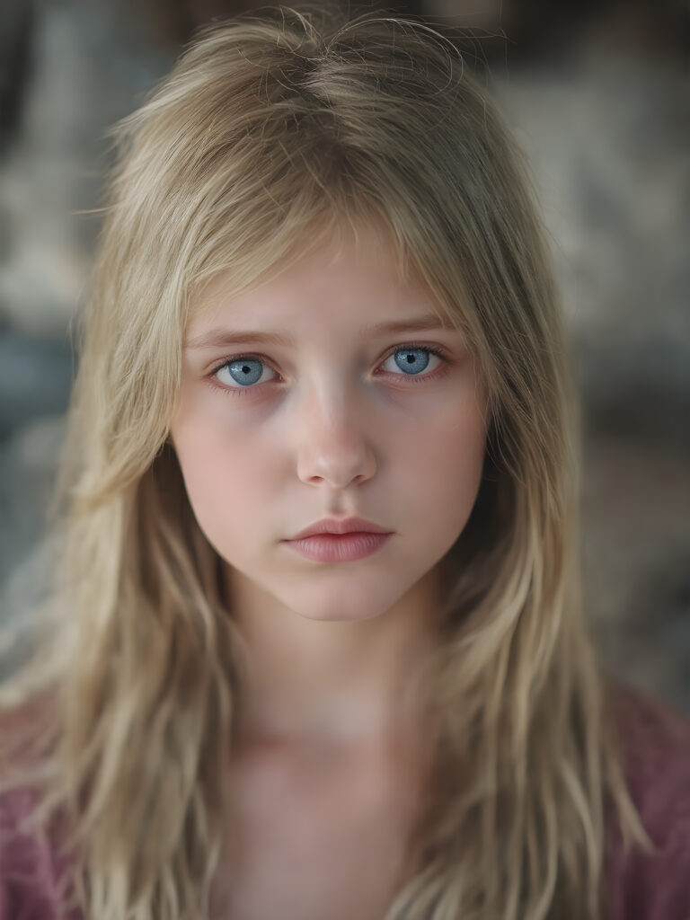 A (((very cute young girl), with (((extremely long, straight, thick, untucked natural white golden blonde hair))), which flows down to her hips, and (bright natural blue eyes), that reflect a soft glow, framing a (full, round face) with (full, defined lips) that are painted in (soft, natural tones) and (barely parted) to convey a sense of fatigue. Her expression is one of (extreme tiredness) and her hair is (pretty much untucked) with (pretty natural amber eyes) that convey a sense of (natural beauty). A ((perfectly detailed and evenly distributed 16K resolution, with intricate details and a warm, inviting tone, that gives off a (soft, natural glow))) completes this image, which exudes an (extreme feeling of tiredness) that is both inviting and (hyper realistic).