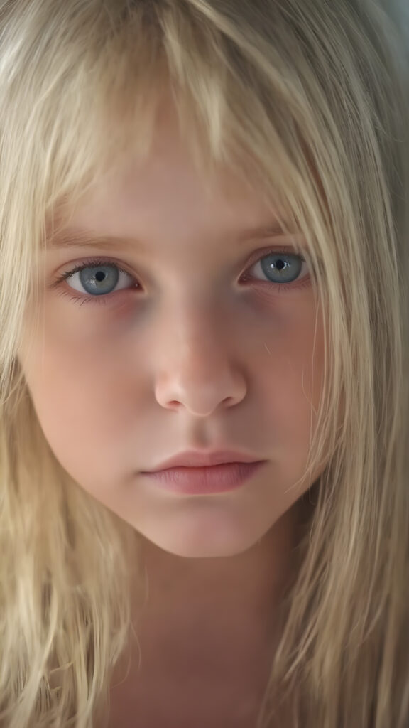 A (((very cute young girl), with (((extremely long, straight, thick, untucked natural white golden blonde hair))), which flows down to her hips, and (bright natural blue eyes), that reflect a soft glow, framing a (full, round face) with (full, defined lips) that are painted in (soft, natural tones) and (barely parted) to convey a sense of fatigue. Her expression is one of (extreme tiredness) and her hair is (pretty much untucked) with (pretty natural amber eyes) that convey a sense of (natural beauty). A ((perfectly detailed and evenly distributed 16K resolution, with intricate details and a warm, inviting tone, that gives off a (soft, natural glow))) completes this image, which exudes an (extreme feeling of tiredness) that is both inviting and (hyper realistic).