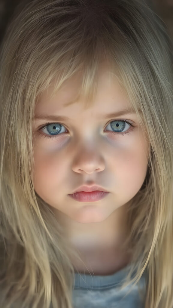 A (((very cute young girl), with (((extremely long, straight, thick, untucked natural white golden blonde hair))), which flows down to her hips, and (bright natural blue eyes), that reflect a soft glow, framing a (full, round face) with (full, defined lips) that are painted in (soft, natural tones) and (barely parted) to convey a sense of fatigue. Her expression is one of (extreme tiredness) and her hair is (pretty much untucked) with (pretty natural amber eyes) that convey a sense of (natural beauty). A ((perfectly detailed and evenly distributed 16K resolution, with intricate details and a warm, inviting tone, that gives off a (soft, natural glow))) completes this image, which exudes an (extreme feeling of tiredness) that is both inviting and (hyper realistic).