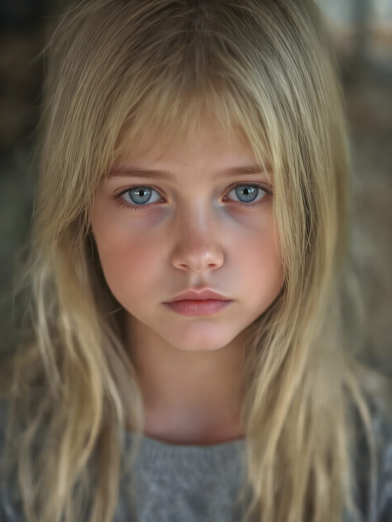 A (((very cute young girl), with (((extremely long, straight, thick, untucked natural white golden blonde hair))), which flows down to her hips, and (bright natural blue eyes), that reflect a soft glow, framing a (full, round face) with (full, defined lips) that are painted in (soft, natural tones) and (barely parted) to convey a sense of fatigue. Her expression is one of (extreme tiredness) and her hair is (pretty much untucked) with (pretty natural amber eyes) that convey a sense of (natural beauty). A ((perfectly detailed and evenly distributed 16K resolution, with intricate details and a warm, inviting tone, that gives off a (soft, natural glow))) completes this image, which exudes an (extreme feeling of tiredness) that is both inviting and (hyper realistic).