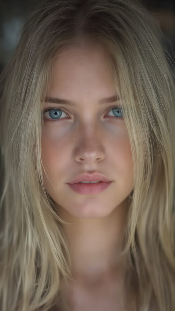 A very pretty, beautiful, slender, and fit Nordic girl of around 18 years, with long, straight, blondish-tinted hair, and (((natural, light-colored skin))), that gives off a soft, warm glow. Her lips are full, painted in a soft, natural pink, and her eyes are a striking (((blue color))), with long lashes and bright definition. Her skin is clear, with a healthy glow, and her hair is long, straight, and flowing, with the tips softly waving and gently bending into a natural pose. She's exuding an air of youthful confidence and vitality