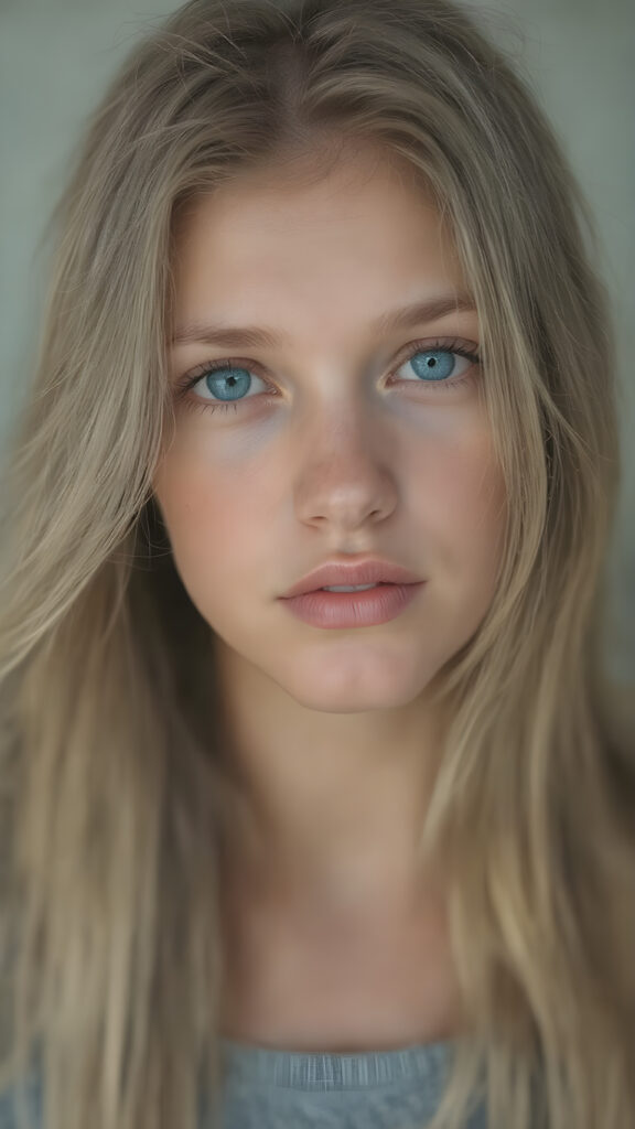 A very pretty, beautiful, slender, and fit Nordic girl of around 18 years, with long, straight, blondish-tinted hair, and (((natural, light-colored skin))), that gives off a soft, warm glow. Her lips are full, painted in a soft, natural pink, and her eyes are a striking (((blue color))), with long lashes and bright definition. Her skin is clear, with a healthy glow, and her hair is long, straight, and flowing, with the tips softly waving and gently bending into a natural pose. She's exuding an air of youthful confidence and vitality