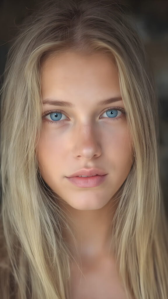 A very pretty, beautiful, slender, and fit Nordic girl of around 18 years, with long, straight, blondish-tinted hair, and (((natural, light-colored skin))), that gives off a soft, warm glow. Her lips are full, painted in a soft, natural pink, and her eyes are a striking (((blue color))), with long lashes and bright definition. Her skin is clear, with a healthy glow, and her hair is long, straight, and flowing, with the tips softly waving and gently bending into a natural pose. She's exuding an air of youthful confidence and vitality