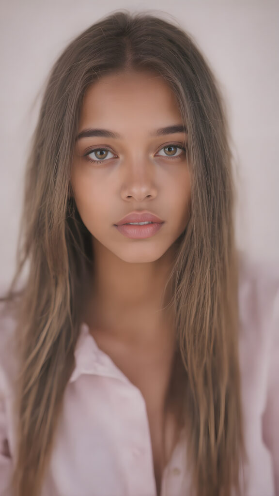 A (((vivid Full Body Portrait))) showcasing a (((natural girl))) with long, (((Detailed Hair))), flowing down her shoulders and cascading down her back, her lips are full and painted in a (((Light Natural Pink)), matching eyes she’s wearing a (((cotton shirt))), and a (((Natural-toned body))), adorned with (((delicate hand and finger tattoos))), that give off a (((Soft, pastel Glow))). Her attire is (((comfortable, natural, and elegant))). She exudes a (((Natural Beauty))), with a (((light natural pink complexion))), and (((a soft, pastel pink expression))), that complements her (((vibrant, natural eyes))) beautifully. The scene is captured in a (((high-resolution, natural photograph))), with a (((soft, pastel pink light shining on her))) as the backdrop. Her posture is (((the most beautiful part of her body))), as it embodies (((Natural Beauty with a radiant glow))) that radiates an (((Ethereal and Alluring Expression))), which gives off a (((Subtle yet captivating vibe))).