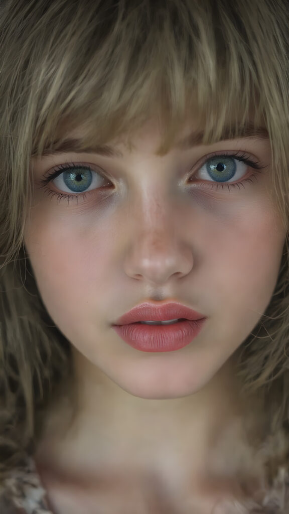 A (((vividly full face))) of a (((beautiful young happy girl))), with (((radiant green emerald eyes))), ((perfectly straight blond and black hair)) framing her face as she sends a playful (((kiss))) to a viewer, her (((full plump lips))), white teeth, (((black eyebrows that frame her face beautifully))), and a (short, tight brown and white checkered dress) accentuating her (symmetrical beauty). Her (((lips are full and painted in (red lipstick)), oozing elegance and allure, captivating every viewer with her gaze. The scene exudes a (soft, seductive aura) that complements her overall (angelic presence).