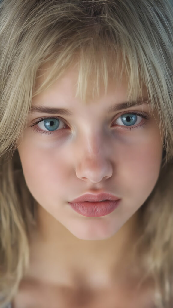 A (((vividly full face))) of a (((beautiful young happy girl))), with (((radiant green emerald eyes))), ((perfectly straight blond and black hair)) framing her face as she sends a playful (((kiss))) to a viewer, her (((full plump lips))), white teeth, (((black eyebrows that frame her face beautifully))), and a (short, tight brown and white checkered dress) accentuating her (symmetrical beauty). Her (((lips are full and painted in (red lipstick)), oozing elegance and allure, captivating every viewer with her gaze. The scene exudes a (soft, seductive aura) that complements her overall (angelic presence).