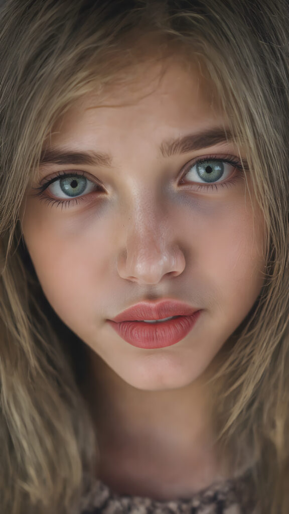 A (((vividly full face))) of a (((beautiful young happy girl))), with (((radiant green emerald eyes))), ((perfectly straight blond and black hair)) framing her face as she sends a playful (((kiss))) to a viewer, her (((full plump lips))), white teeth, (((black eyebrows that frame her face beautifully))), and a (short, tight brown and white checkered dress) accentuating her (symmetrical beauty). Her (((lips are full and painted in (red lipstick)), oozing elegance and allure, captivating every viewer with her gaze. The scene exudes a (soft, seductive aura) that complements her overall (angelic presence).