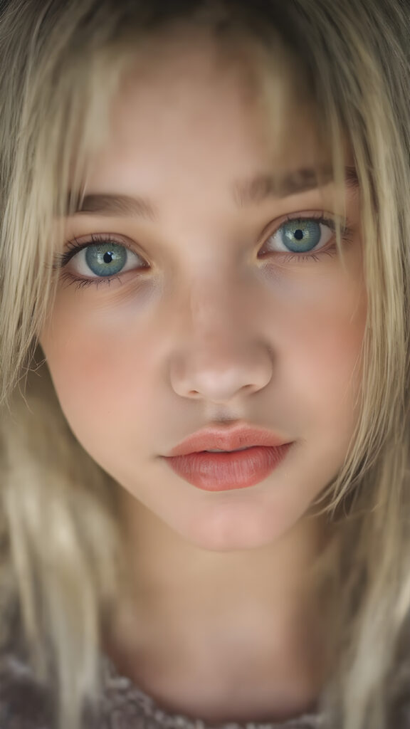 A (((vividly full face))) of a (((beautiful young happy girl))), with (((radiant green emerald eyes))), ((perfectly straight blond and black hair)) framing her face as she sends a playful (((kiss))) to a viewer, her (((full plump lips))), white teeth, (((black eyebrows that frame her face beautifully))), and a (short, tight brown and white checkered dress) accentuating her (symmetrical beauty). Her (((lips are full and painted in (red lipstick)), oozing elegance and allure, captivating every viewer with her gaze. The scene exudes a (soft, seductive aura) that complements her overall (angelic presence).