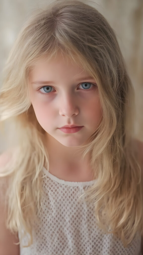 Full body view of a (((beautiful young girl))), with flowing, (((long, wavy hair))), that softly flows like a waterfall, cascading down to her shoulders and framing her face in a halo. Her skin is as (((pale as porcelain))), with a (warm, inviting glow) surrounding her, emanating from her hair and illuminating her face and shoulders. She's dressed in a ((white, eyelet dress)) that complements her outfit; its elegant design and luxurious details reflect the style of classic Hollywood. The scene creates a breathtaking fantasy atmosphere, evoking a sense of wonder and elegance