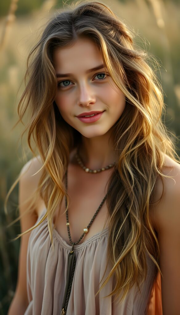 She’s a free-spirited young woman with sun-kissed skin and long, wavy hair that seems to catch the light as she moves. Her style is effortlessly bohemian—flowy dresses, beaded bracelets, and tiny wildflowers woven into her hair. She often walks barefoot, a soft smile playing on her lips, radiating a sense of calm and kindness. There’s a sparkle in her eyes that hints at curiosity and compassion for the world. She loves music, nature, and meaningful conversations under the stars, carrying an aura that makes everyone around her feel at peace.