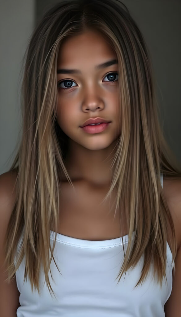 A hyper-realistic portrait of a young woman; pink beret; long straight dark brown hair; purple jacket with white collar; intelligent, confident expression; classroom setting with soft focus; warm indoor lighting