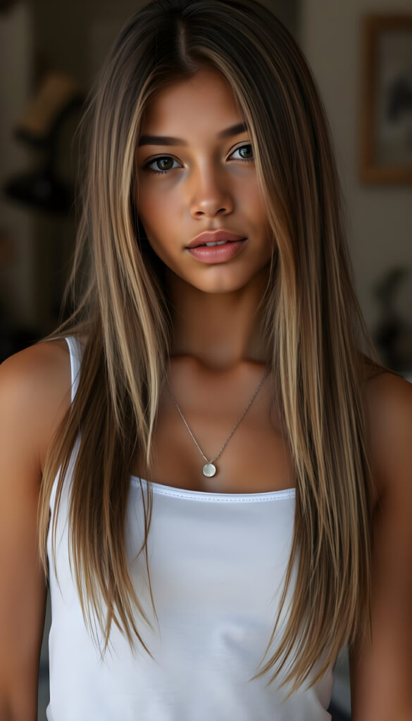 A hyper-realistic portrait of a young woman; pink beret; long straight dark brown hair; purple jacket with white collar; intelligent, confident expression; classroom setting with soft focus; warm indoor lighting